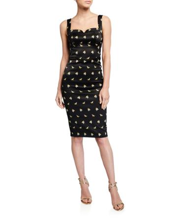 Sprig-print Satin Pencil Dress