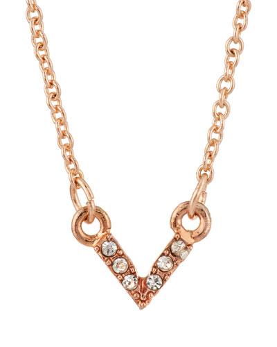 Pave Crystal V Pendant Necklace, Rose Gold