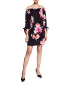 Off-the-shoulder Cuff-tie Floral Print Dress