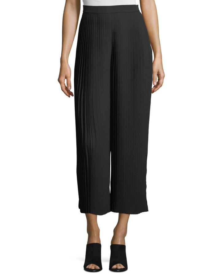 Knife-pleated Wide-leg Ankle Pants