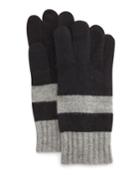 Portolano Rugby-stripe Knit Gloves, Black/light Heather Gray, Men's, Black/l H Gr