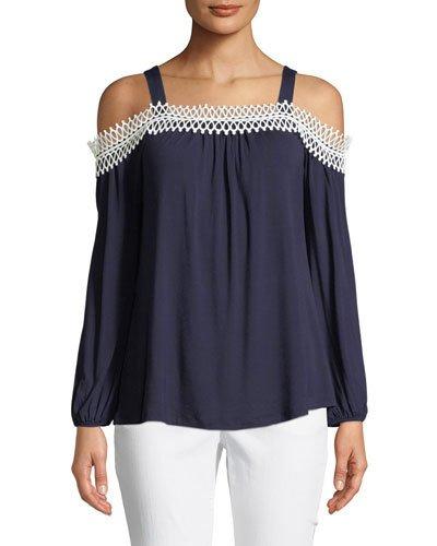 Crochet-trim Cold-shoulder Tee