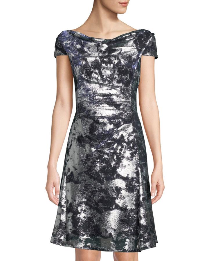 Cap-sleeve Shimmer Burnout Dress