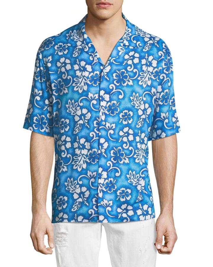 Hibiscus-print Short-sleeve