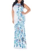Plus Size Floral-sequined Sleeveless Gown