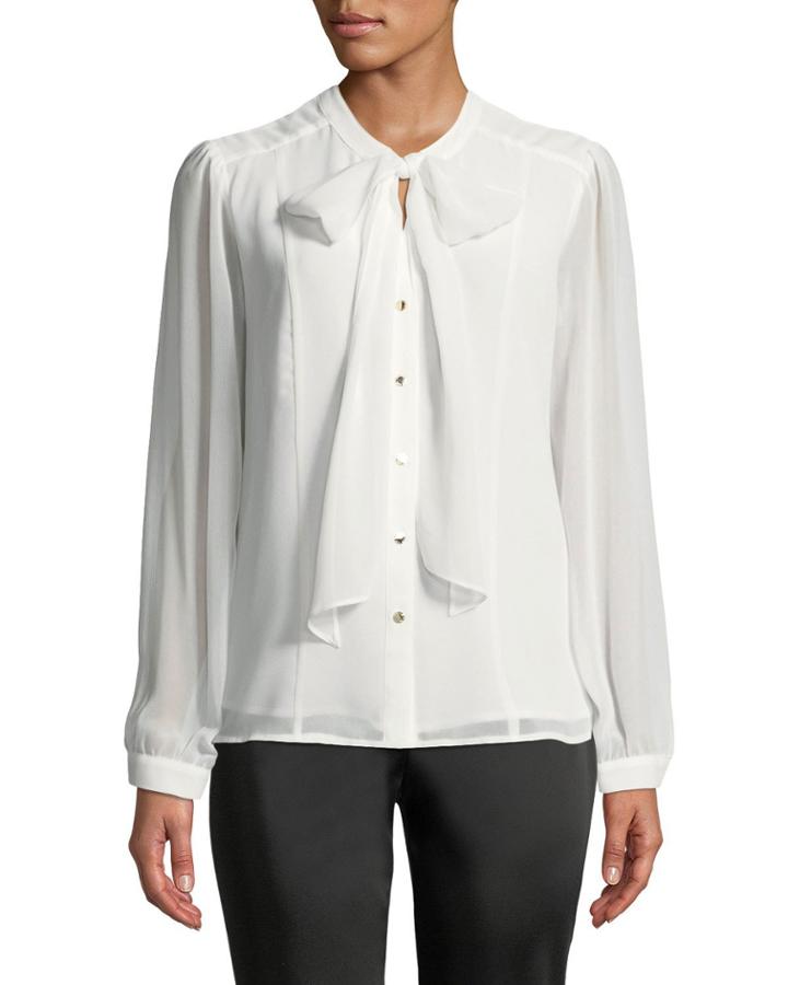 Tie-neck Button-front Blouse