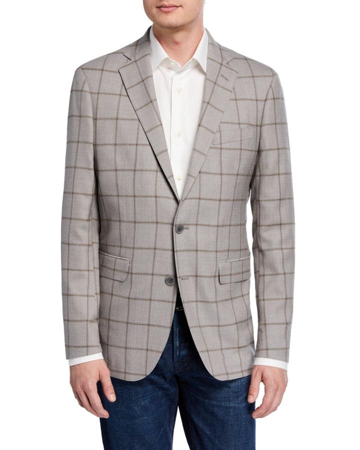 Men's Windowpane-print Wool-blend Blazer