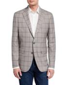 Men's Windowpane-print Wool-blend Blazer
