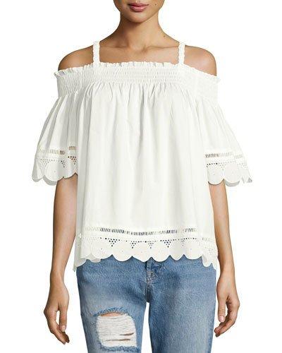 Eyelet-trim Off-the-shoulder Top, Off White