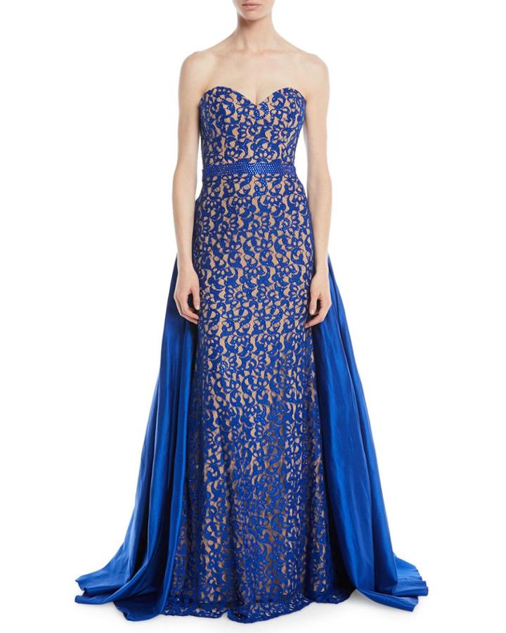 Strapless Sweetheart Lace Overskirt Gown