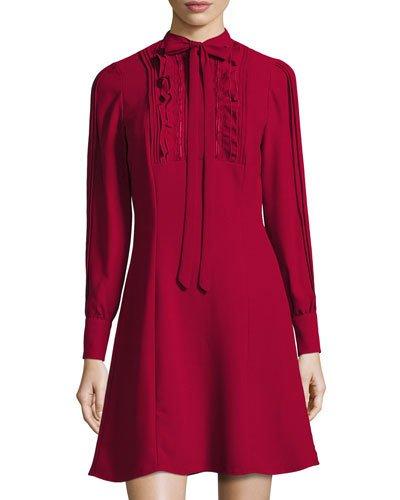 Pintucked-bib Long-sleeve Dress