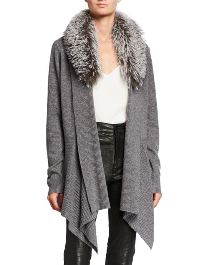 Cashmere Cascade Cardigan W/ Detachable Fox Fur Collar