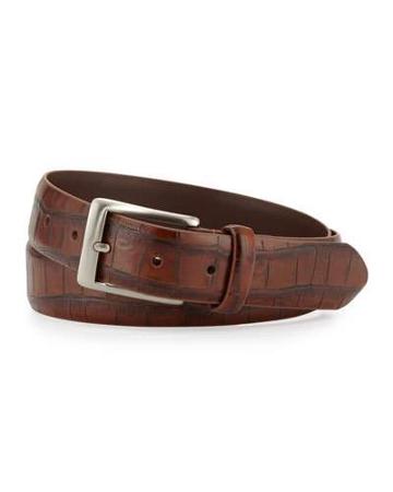 Crocodile-embossed Leather Belt, Cognac