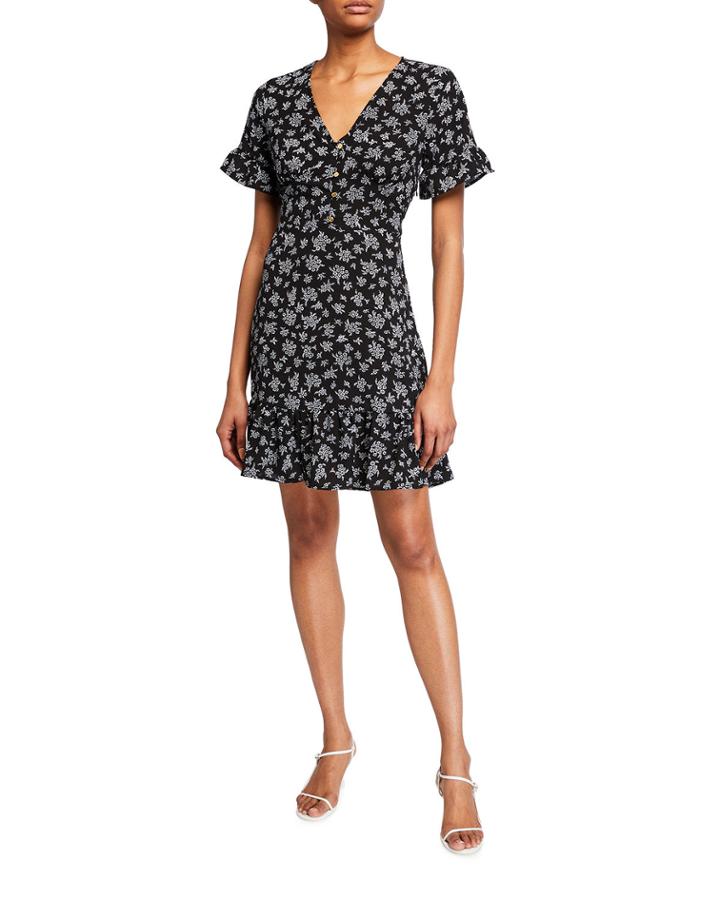 Printed Button Down Flounce Dress