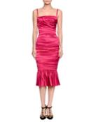 Sleeveless Ruched Bustier Flounce Dress, Fuchsia Pink