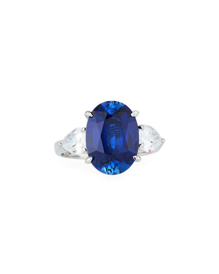 Synthetic Sapphire & Cubic Zirconia Oval Ring,