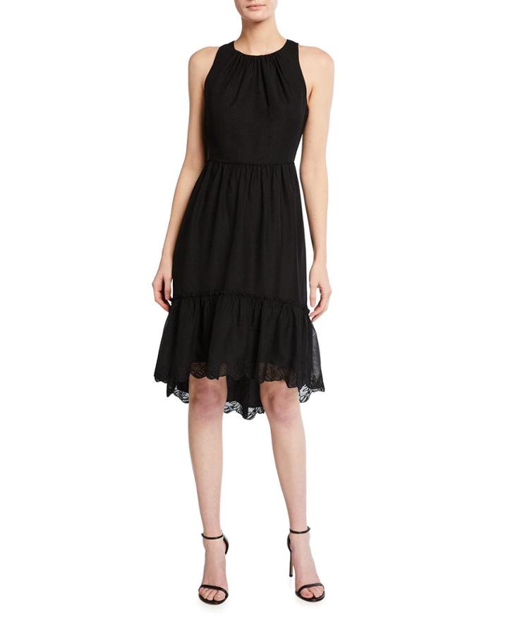 Embroidered High-low Scallop Sleeveless Dress