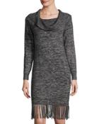 Marilyn Fringed-hem Dress, Light Heather Gray