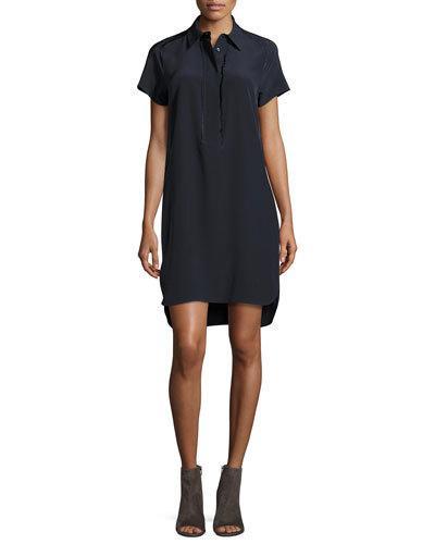 Silk Half-placket Dress, Coastal Blue