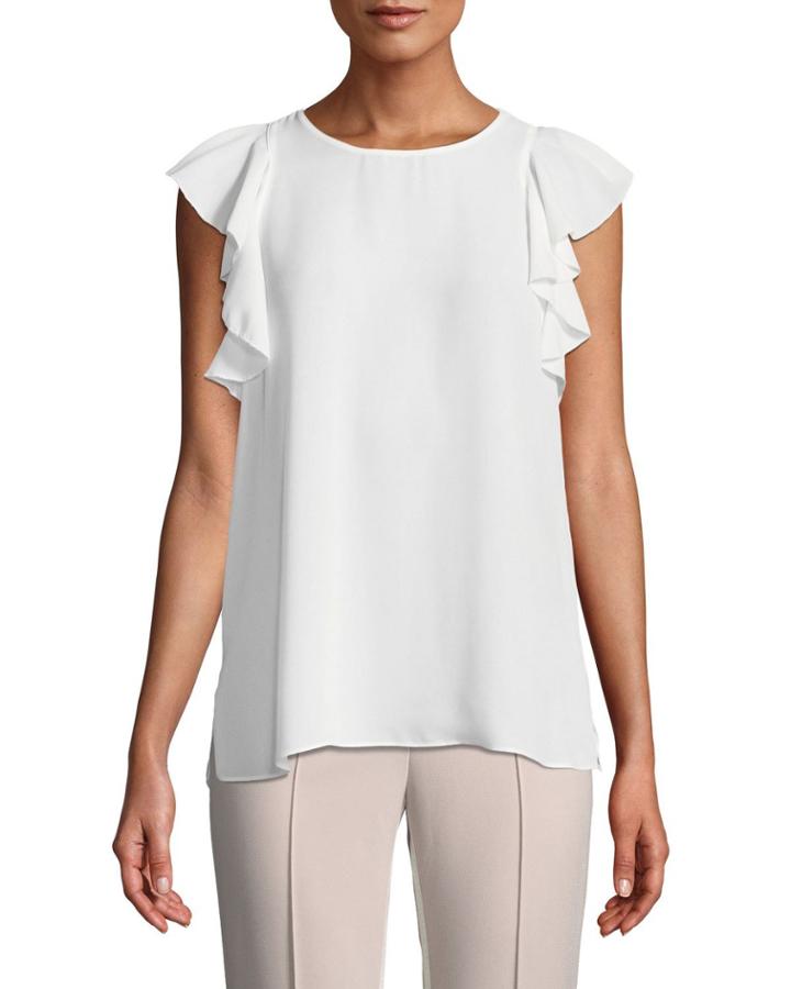 Sleeveless Blouse W/ Ruffle Trim