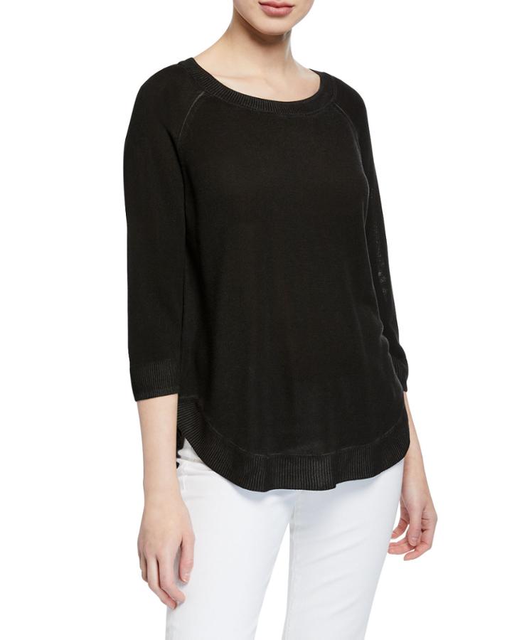 Vintage Wash Scoop-neck 3/4-sleeve Button-back Pullover