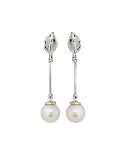 14k White Gold Pearl & Diamond Dangle Earrings,