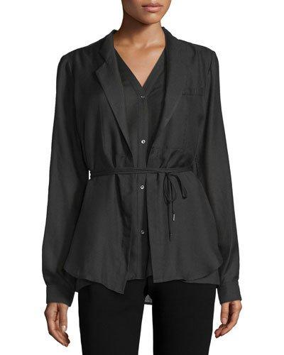 Long-sleeve Layered Blouse, Black