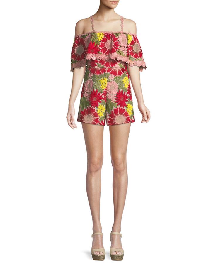 Anelle Off-the-shoulder Lace Ruffle Romper