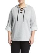Lace-up Front Roll-sleeve Hoodie,