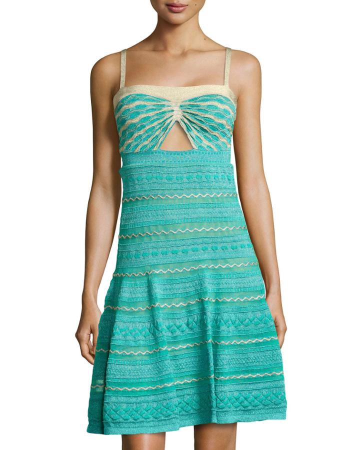 M Missoni Cutout Square-neck Dress, Blue Multi, Women's, Size: