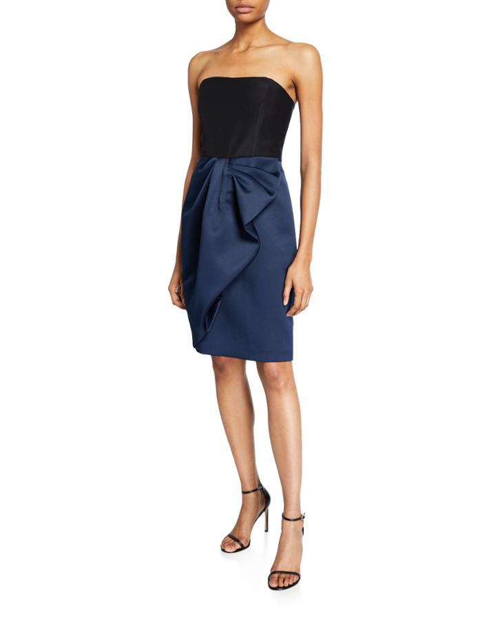 Colorblock Strapless Bow-drape Bonded