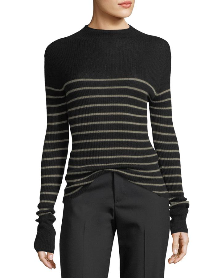 Striped Mock-neck Cashmere