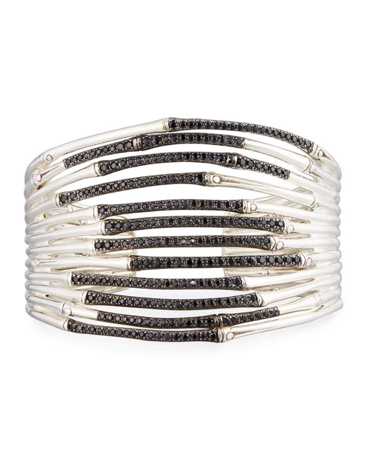Bamboo Black Sapphire Multi-row Cuff Bracelet