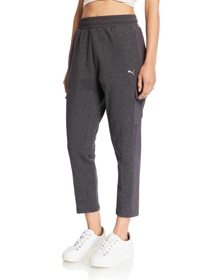 Fusion Cropped Woven Logo Pants, Dark Gray