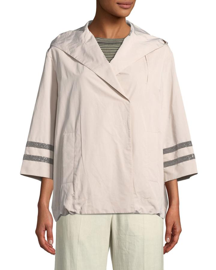 Hooded Monili-stripe Taffeta Jacket
