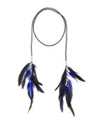 Crystal Lariat Feather Necklace, Blue