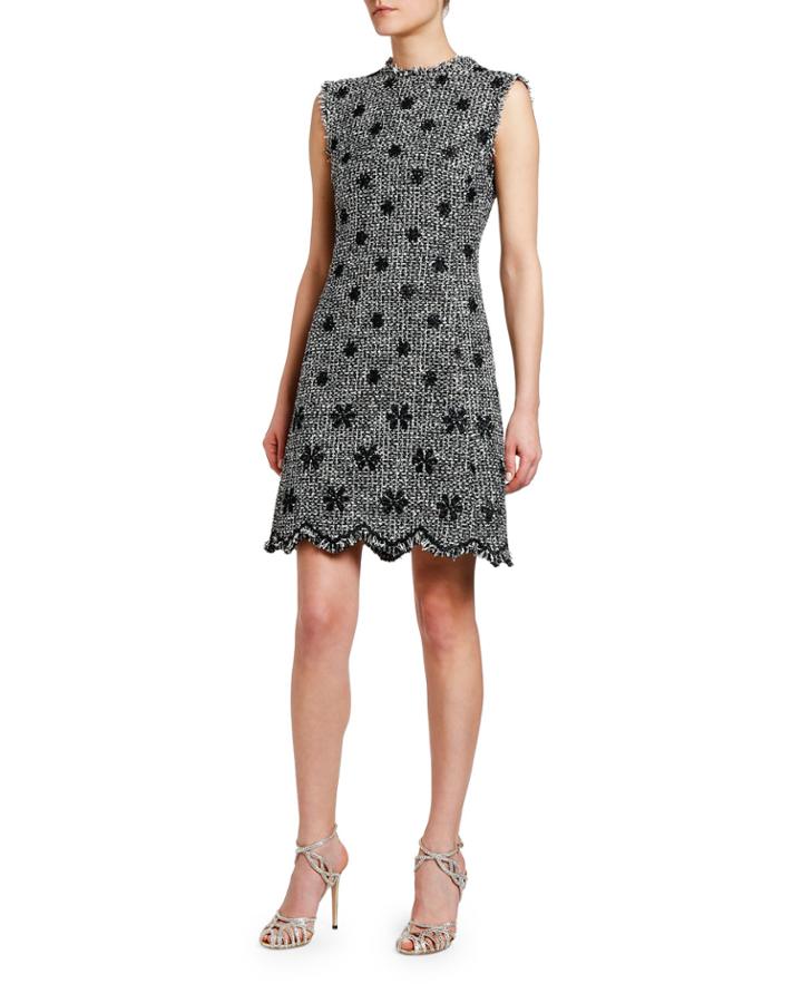 Floral Tweed Dress With Zigzag Hem
