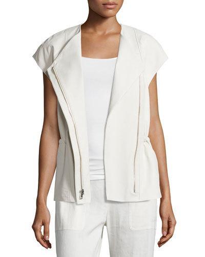 Cap-sleeve Leather Zip Jacket