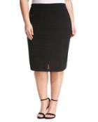 Ribbed Straight Skirt, Black,