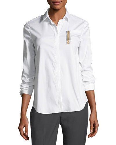 Long-sleeve Poplin Chain-pocket