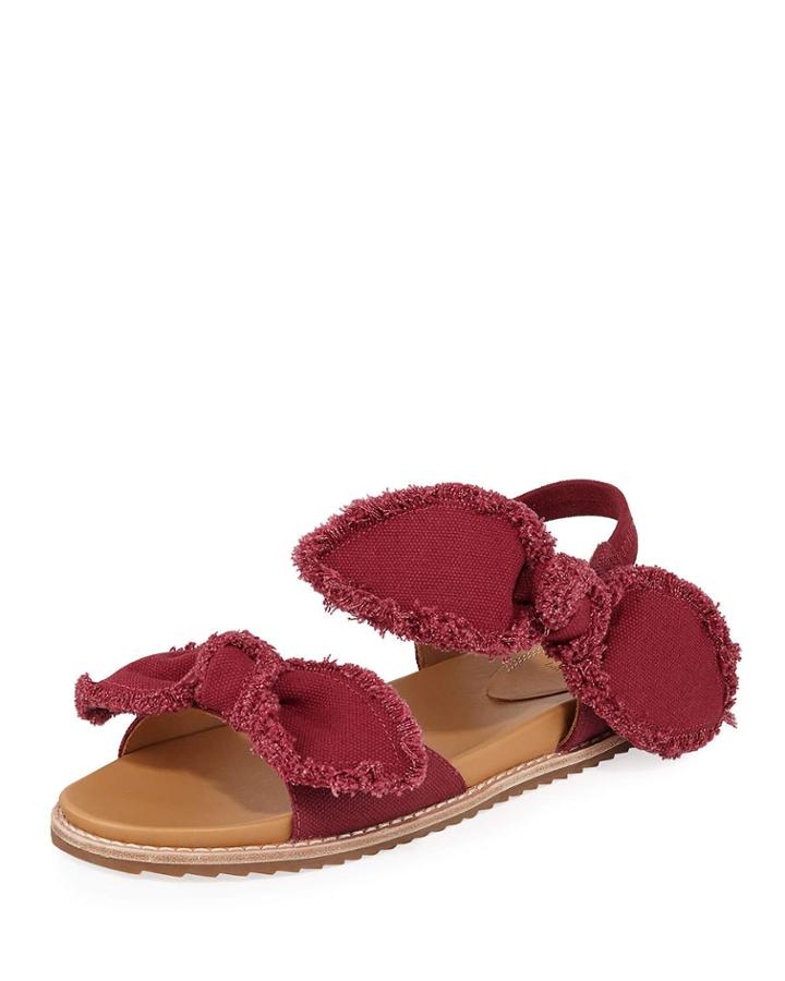 Camden Denim Fringe Flat Sandals, Raspberry
