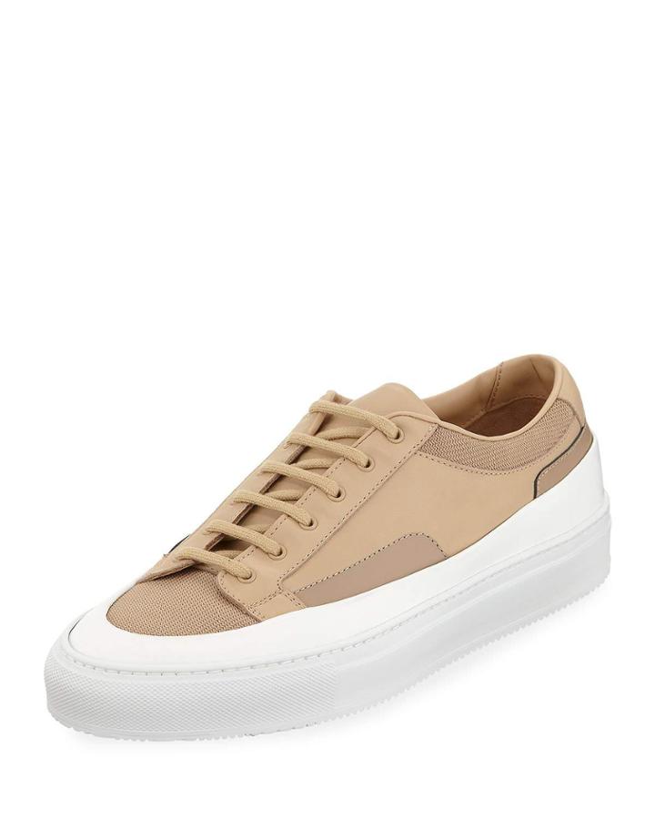 Men's Achilles Super Platform Leather Low-top Sneakers, Beige