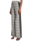 Bo Side-stripe Wide-leg Plaid Pull-on Pants