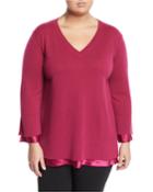 Cashmere V-neck Sweater With Charmeuse,