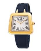 34mm Emma 1142 Trapezoid Leather Watch, Navy/gold