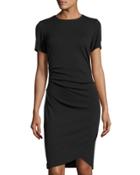 Short-sleeve Side-ruched Dress, Black