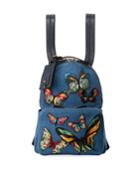 Denim Butterfly Embroidered Backpack