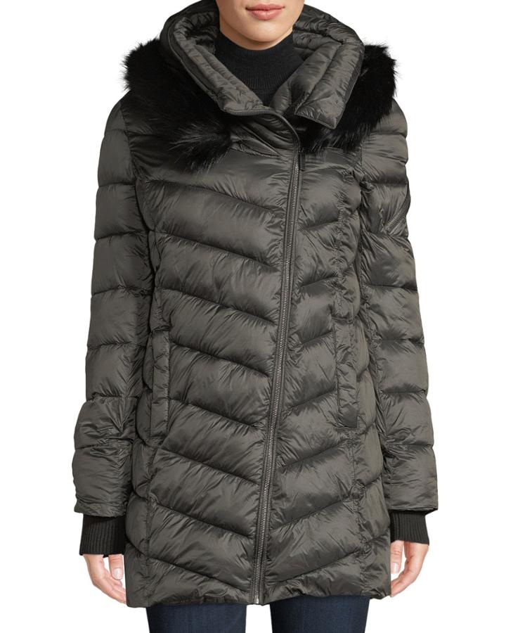 Hooded Puffer Jacket With Faux-fur Collar
