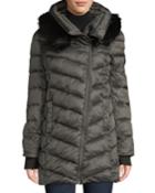Hooded Puffer Jacket With Faux-fur Collar
