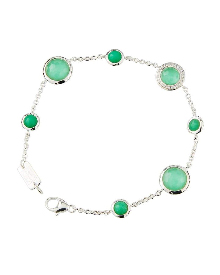Lollipop Chain Bracelet W/ Multi-size Stones In Quartz Chrysoprase Doublet W/ Diamonds